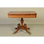 A REGENCY ROSEWOOD FOLD OVER CARD TABLE, of rectangular form, rounded corners to the front, the tops