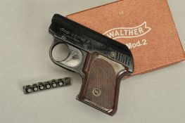 A GERMAN MADE .22'' WALTHER UP MODEL 2 VERTICALLY VENTING BLANK STARTING PISTOL, complete with