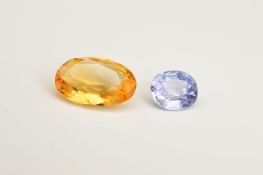 A CITRINE AND A SAPPHIRE, to include one oval mix cut citrine, measuring approximately 20.2mm x