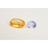 A CITRINE AND A SAPPHIRE, to include one oval mix cut citrine, measuring approximately 20.2mm x