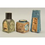 THREE PIECES OF TROIKA POTTERY, comprising a spice jar with abstract motifs, bears Cc marks,