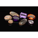 A LARGE SELECTION OF QUARTZ OF VARIOUS SIZES AND SHAPES, to include citrine, amethyst, rutilated