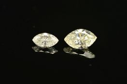 TWO MARQUISE CUT DIAMONDS, approximate combined weight 0.51ct