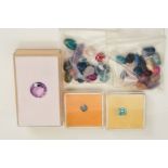 A SELECTION OF LOOSE GEMSTONES, to include faceted gems, a round amethyst, a square blue zircon,