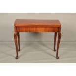A GEORGE III AND LATER MAHOGANY AND SATINWOOD BANDED FOLD OVER TEA TABLE, of rectangular form,
