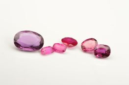A SELECTION OF RUBIES, various shapes and sizes, to include an elongated mix cut oval measuring