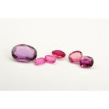 A SELECTION OF RUBIES, various shapes and sizes, to include an elongated mix cut oval measuring