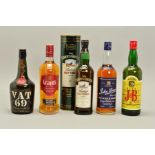 FIVE BOTTLES OF BLENDED WHISKY, comprising a J & B Rare Scotch Whisky, 70% proof, 26 2/3 fl. oz.