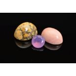 THREE PIECES OF OPAL, two opal cabochons, pink opal and lace opal, combined weight 26.72ct, one