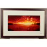 RICHARD ROWAN (BRITISH CONTEMPORARY), 'Scarlet Sunrise I', a limited edition silkscreen on glass