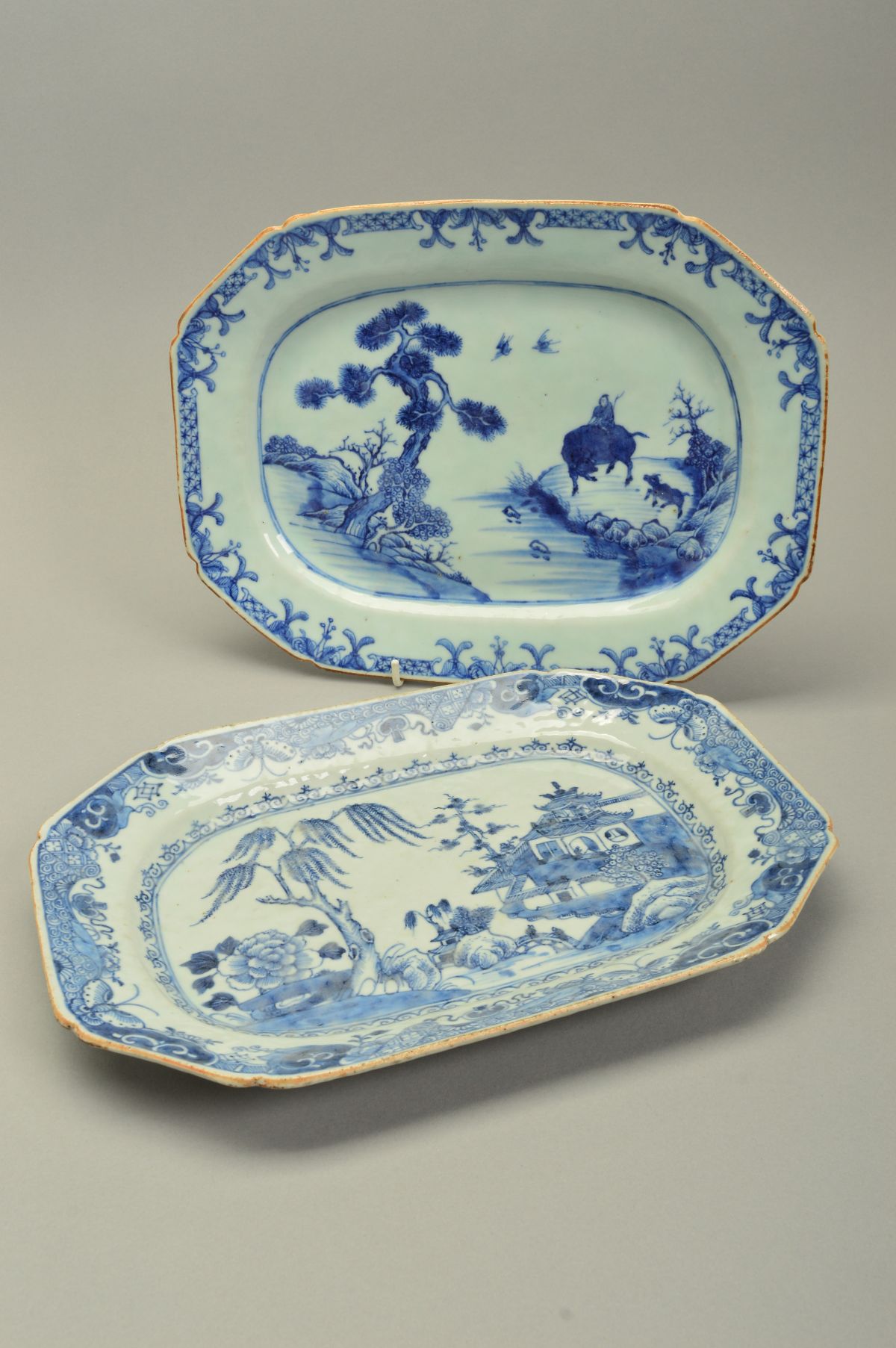 TWO CHINESE EXPORT PORCELAIN BLUE AND WHITE DECORATED MEAT DISHES, of octagonal form, one - Image 3 of 4