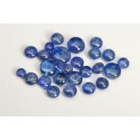 A SELECTION OF FLAT ROUND SAPPHIRE BEADS, measuring approximately 3.1mm to 6.3mm, total combined