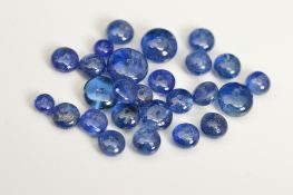 A SELECTION OF FLAT ROUND SAPPHIRE BEADS, measuring approximately 3.1mm to 6.3mm, total combined