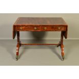 AN EARLY 19TH CENTURY MAHOGANY AND ROSEWOOD SOFA TABLE, fitted with two drawers and two dummy
