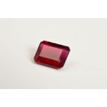 AN EMERALD CUT RED TOURMALINE, measuring approximately 12mm x 9.1mm, weighing 5.05ct
