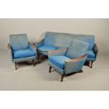 A ILLUM WIKKELSO FOR WESTNOFA STYLE 1960'S THREE PIECE LOUNGE SUITE, swept teak armrests on