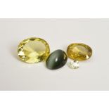 A SELECTION OF FOUR CHRYSOBERYL GEMSTONES, three oval mix cut, ranging from 0.16ct - 3.98ct, one