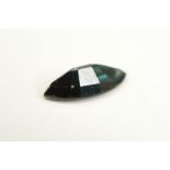 A MARQUISE CUT SAPPHIRE, deep blue colour, visible colour banding, measuring approximately 8mm x