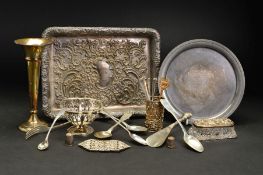 A PARCEL OF SILVER, to include a late Victorian belt buckle, of shaped rectangular form, pierced
