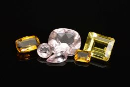 AN ASSORTMENT OF BERYLS, to include heliodor and morganite, large cushion mix cut morganite