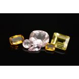 AN ASSORTMENT OF BERYLS, to include heliodor and morganite, large cushion mix cut morganite