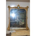 A MID 19TH CENTURY GILTWOOD OVERMANTEL MIRROR, of rectangular form, the pediment with swag and urn