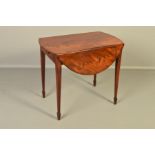 A GEORGE III MAHOGANY OVAL PEMBROKE TABLE, rounded ends, fitted with a drawer and a dummy drawer, on