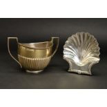 A VICTORIAN SILVER SCALLOP SHELL SHAPED BUTTER DISH, handle section with gadrooned rim and