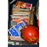 A BOX OF SUNDRIES, to include a Cromwell Headwear Motorcycling helmet with goggles, ordnance