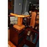 A MODERN MAHOGANY HI-FI CABIINET containing a Sony compact hi-fi and two speakers