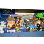 FIVE BOXES AND LOOSE CANDLES AND CANDLESTICKS, tealight holders and empty tins, etc