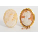 A 9CT GOLD CAMEO BROOCH AND A LOOSE CAMEO, the brooch measuring approximately 41mm x 33mm,