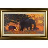 ROLF HARRIS (AUSTRALIAN 1930) 'BACKLIT GOLD', a limited edition print of Elephants in the Bush, 48/