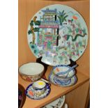 A LATE 19TH CENTURY CANTON FAMILLE ROSE CHARGER enamelled with a procession of lanterns and