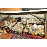 FIVE BOXES AND LOOSE CERAMICS etc to include ornaments of children, animals, shoes, posy vases,