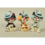 LORNA BAILEY THREE MUSKETEERS CATS, all with signatures, height of tallest 13cm (3)