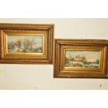 A PAIR OF OIL ON BOARD PAINTINGS, continental winter scenes, painted circa 1980's but in a late 19th