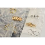 A SELECTION OF GOLD EARRING FITTINGS AND FINDINGS, various French earring fittings, screw post and