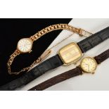 THREE LADIES WRISTWATCHES, tom include a 9ct Accurist mechanical watch with Birmingham hallmarks