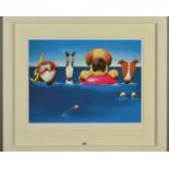 DOUG HYDE (BRITISH 1972) 'DOGGIE PADDLE' a limited edition print of four dogs in the sea 244/395,
