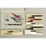 A CASED PARKER CALLIGRAPHY SET, lacks instructions booklet, together with six boxed Parker