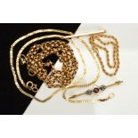 A MISCELLANEOUS JEWELLERY COLLECTIONS to include various chains (a/f), a safety pin brooch and an
