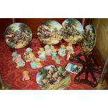 A SET OF SIX WEDGWOOD 'COUNTRY DAYS' COLLECTORS PLATES, various stands, together with twelve Teddy