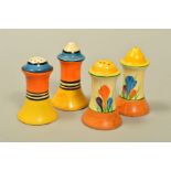 CLARICE CLIFF FOR NEWPORT POTTERY, a 'Crocus' pattern two piece cruet set, printed 'Crocus' and '