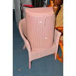 A PINE PAINTED LLOYD LOOM BEDROOM CHAIR and linen basket (2)
