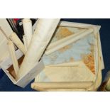 A BOX OF ROLLED ORDNANCE SURVEY MAPS AND COUNTY INDEX MAPS, includes Staffordshire villages and