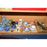 A GROUP OF CERAMICS, METALWARES, CUTLERY etc, to include Wedgwood jasperwares, various teawares,