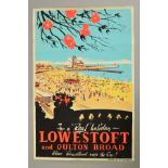 LOWESTOFT & OULTON BROAD, full colour travel poster by Decor of Great Yarmouth, c.1950's,