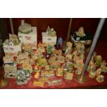 A GROUP OF LILLIPUT LANE SCUPTURES, FIGURES, BADGES, ETC (most with chips or loose parts), to