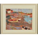 ATTRIBUTED TO SALLY ANN FITTER (BRITISH CONTEMPORARY) 'BURNHAM HARBOUR' an abstract study of small
